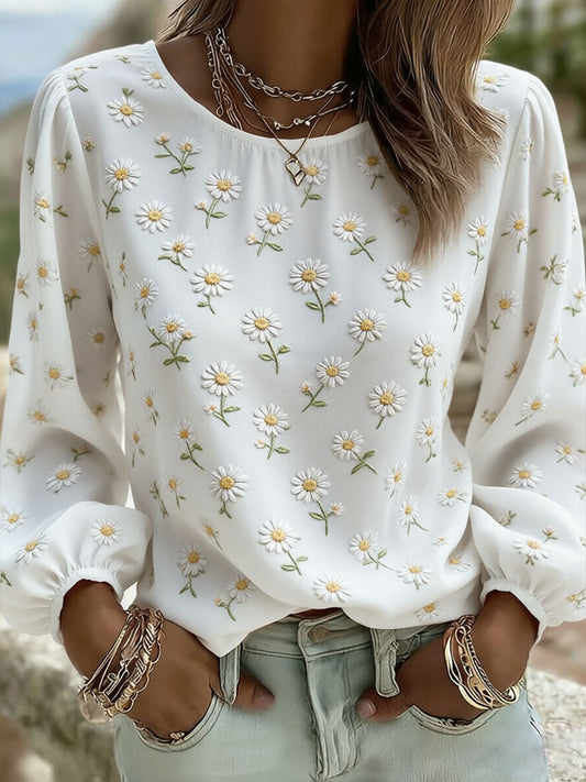 Damen Daisy Kunstdruck Casual T-Shirt
