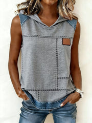 Einfaches Jeans-Patchwork-Kapuzen oberteil für Damen