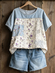 Damen lila floral lässiges T-Shirt