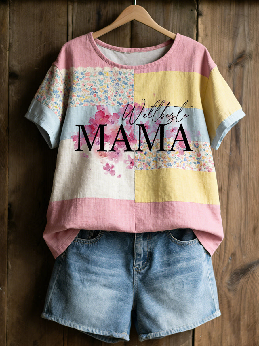 Frauen-Muttertag-Print Leinen hemd