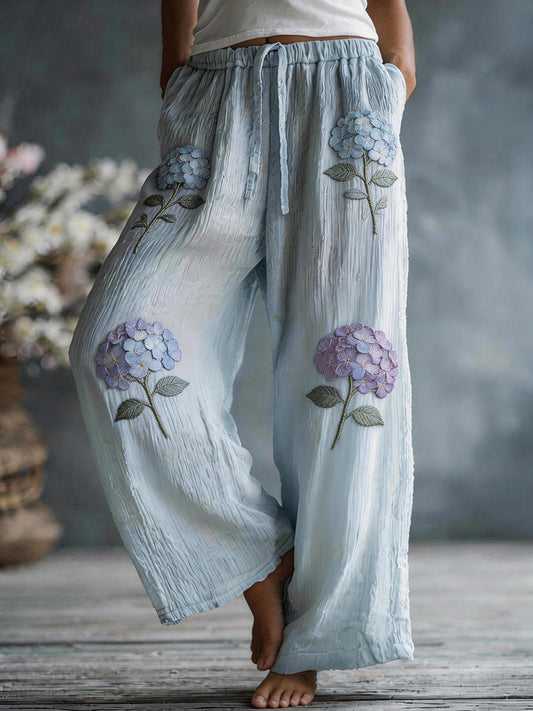 Damen-Hydrangea-Muster Leinen mischhose