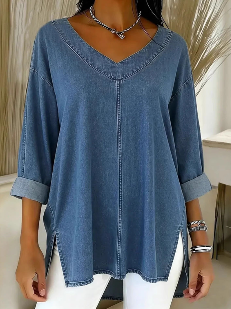 Damen-Denim-Top mit V-Ausschnitt