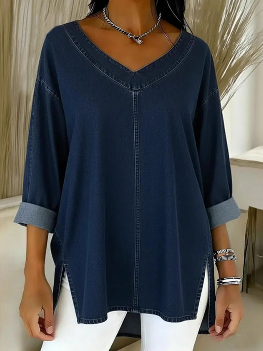 Damen-Denim-Top mit V-Ausschnitt
