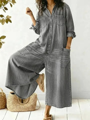 Einreihiges Hemd kleid für Damen, lockerer Overall