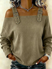 Damen-Off-Shoulder-Denim-Top mit langen Ärmeln und Schulterträgern