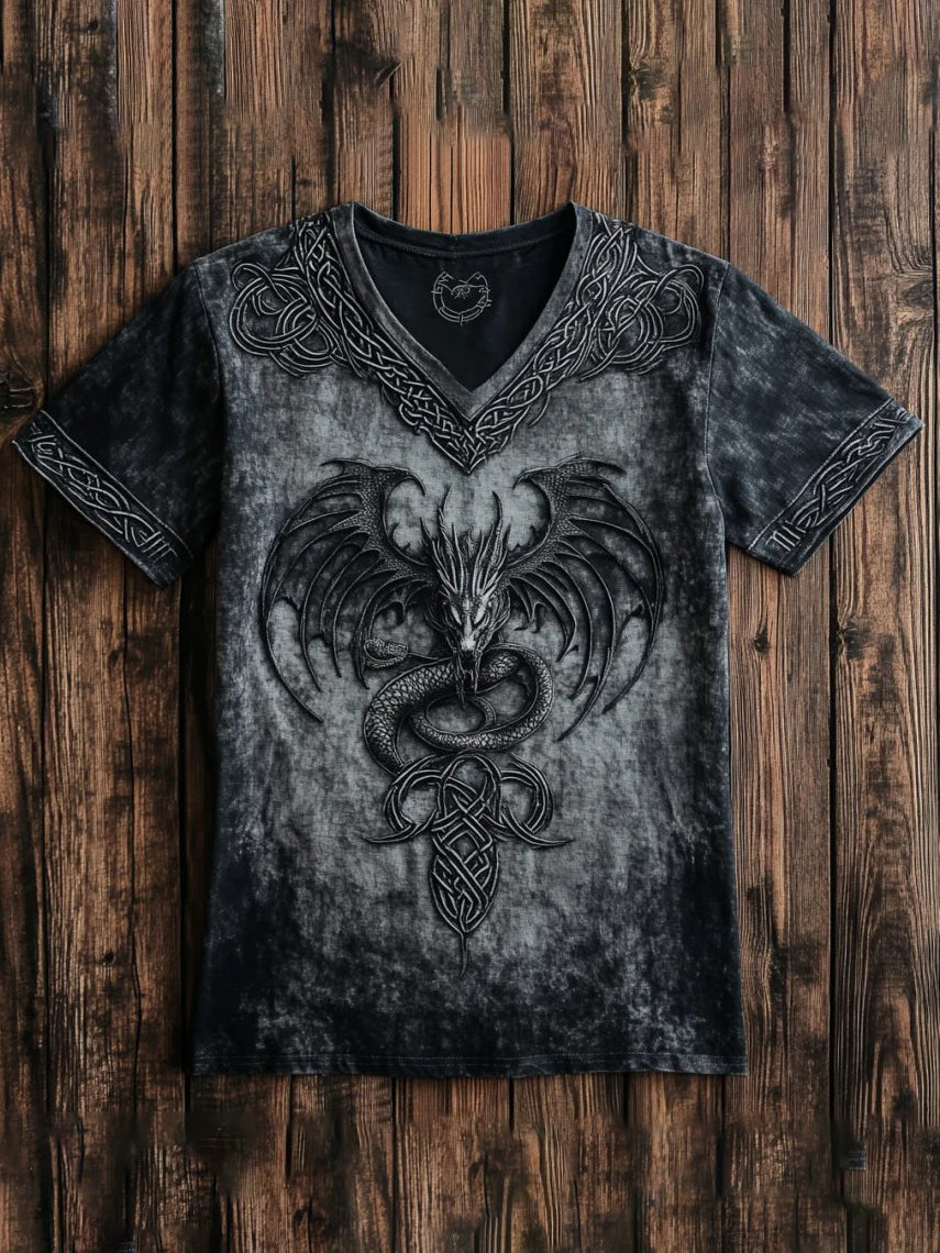 Herren-Viking-Shirt mit V-Ausschnitt und Print