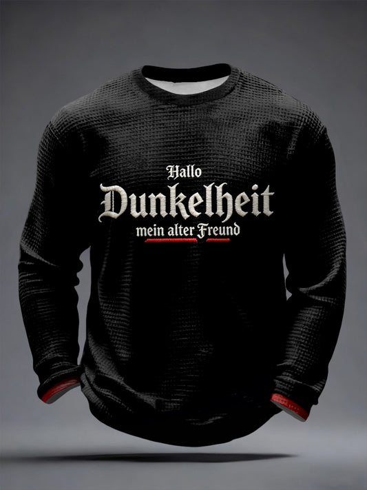 Herren-Druck-Waffelhemd mit dem Motiv „Hello Darkness My Old Friend“
