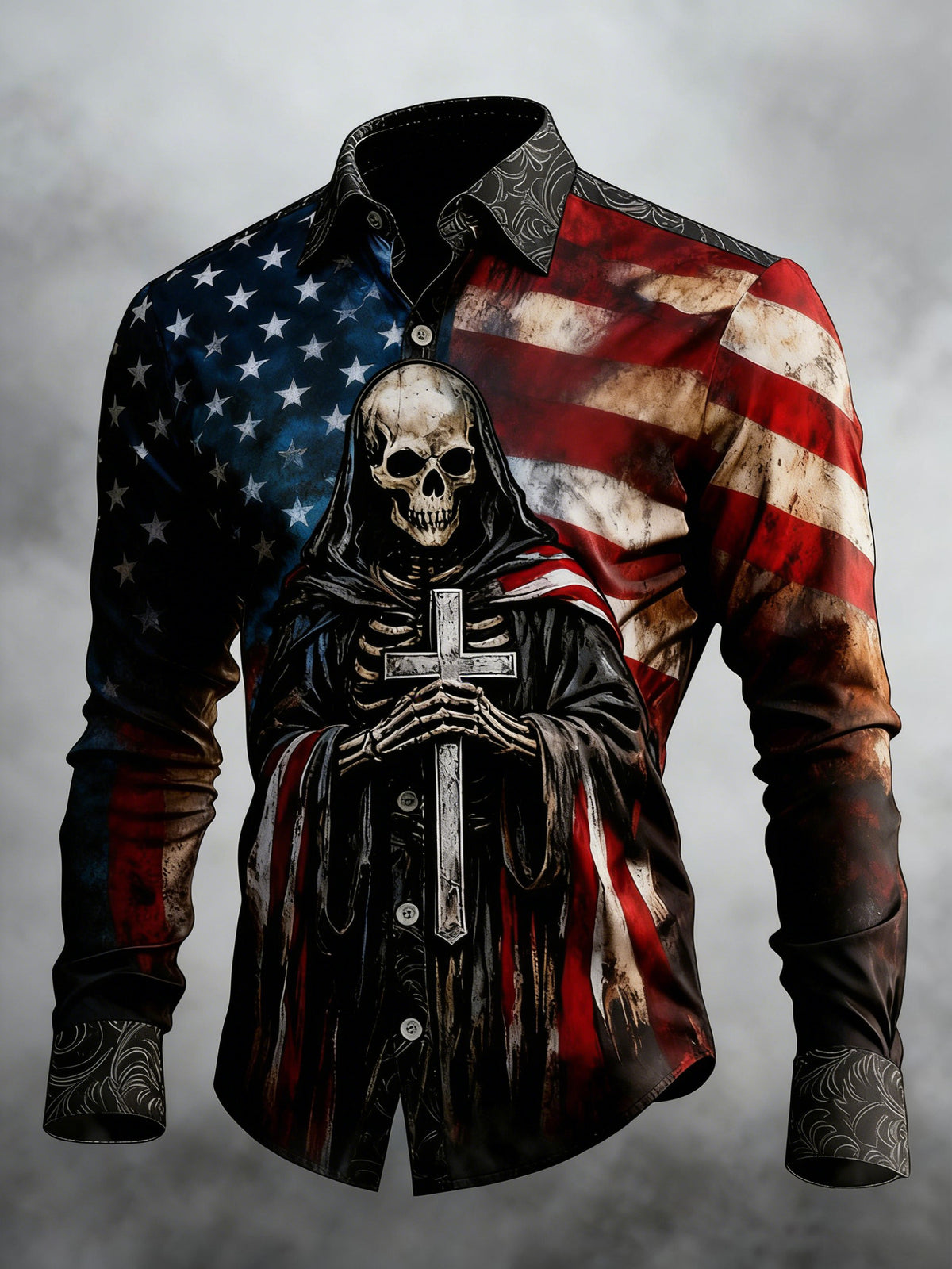 Herren-Shirt mit Totenkopf, Glauben und Kreuz-Print