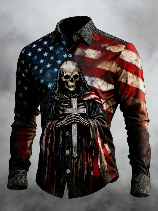 Herren-Shirt mit Totenkopf, Glauben und Kreuz-Print