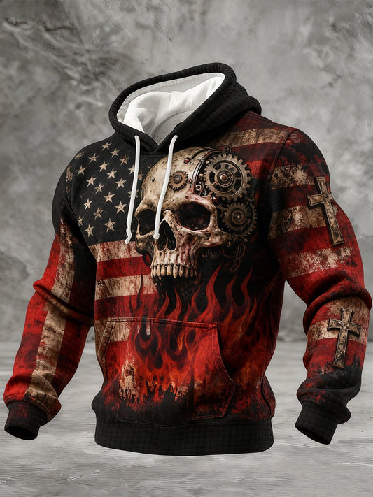 Herren-Kapuzenpullover mit Totenkopf, Glauben und Kreuz-Print