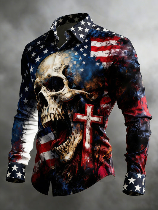 Herren-Shirt mit Totenkopf, Glauben und Kreuz-Print