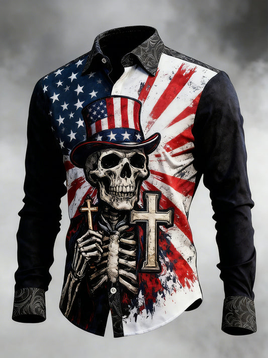 Herren-Shirt mit Totenkopf, Glauben und Kreuz-Print