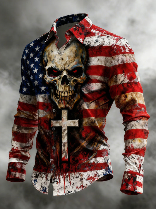 Herren-Shirt mit Totenkopf, Glauben und Kreuz-Print