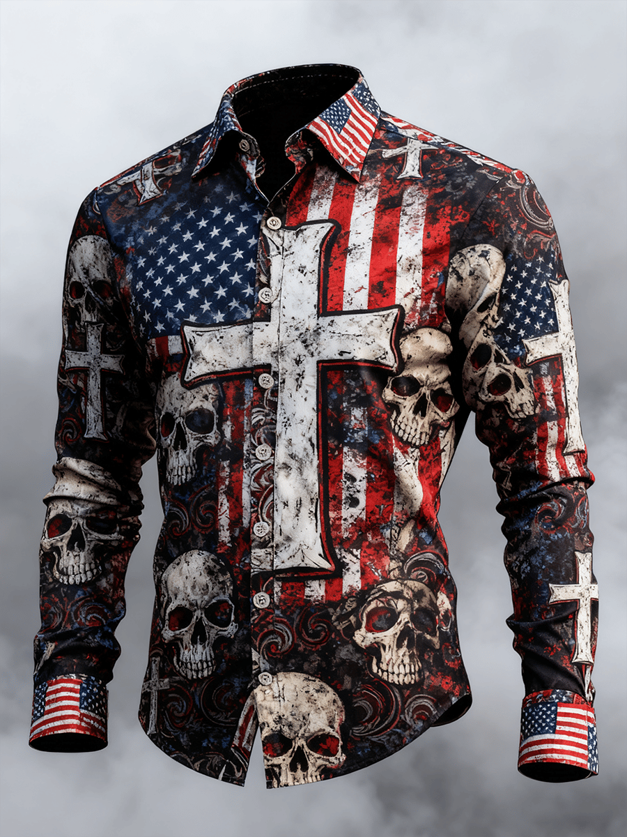 Herren-Shirt mit Totenkopf, Glauben und Kreuz-Print