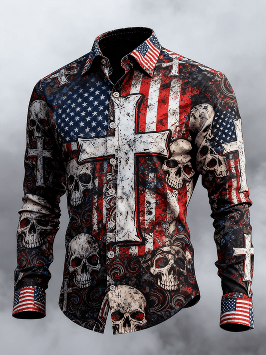 Herren-Shirt mit Totenkopf, Glauben und Kreuz-Print