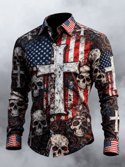 Herren-Shirt mit Totenkopf, Glauben und Kreuz-Print