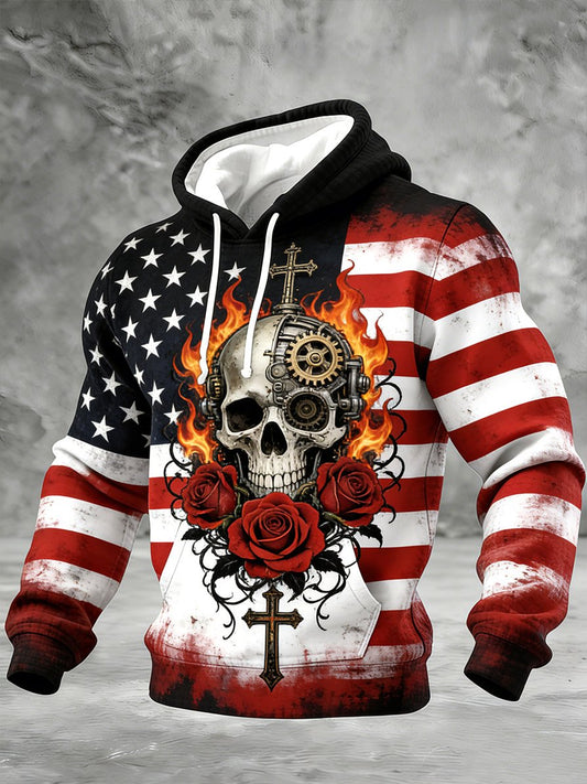 Männer Schädel Glauben Kreuz Bedruckt Hoodie