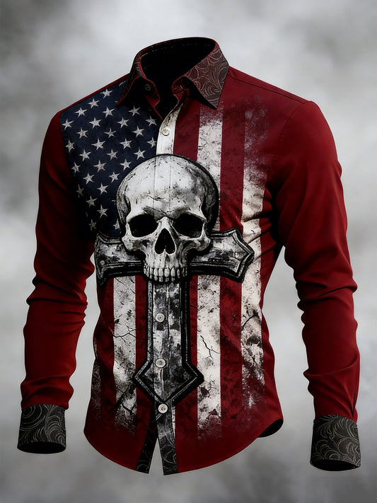Herren-Shirt mit Totenkopf, Glauben und Kreuz-Print