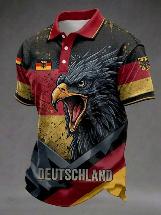 Herren-Deutschland-Schwarzer-Adler-Hemd mit kurzen Ärmeln
