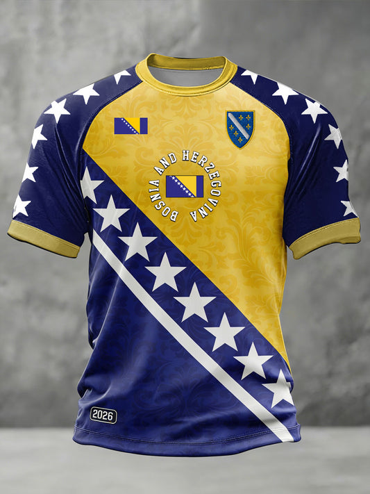 Herren Bosnien ZMAJEVI Fußballfan bedrucktes Kurzarm-T-Shirt