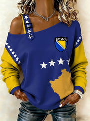 Damen Bosnien Fußballfan ZMAJEVI Bedrucktes Freizeit-Sweatshirt mit Schulterausschnitt