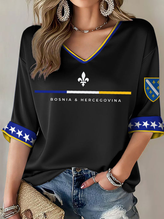 Damen-T-Shirt Bosnien ZMAJEVI mit Fußballmotiv und Aufdruck