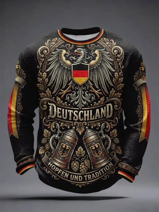 Herren-Deutschland-Bierliebhaber-Waffel-Langarm-T-Shirt