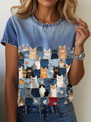 Damen Jeans Katze T-Shirt