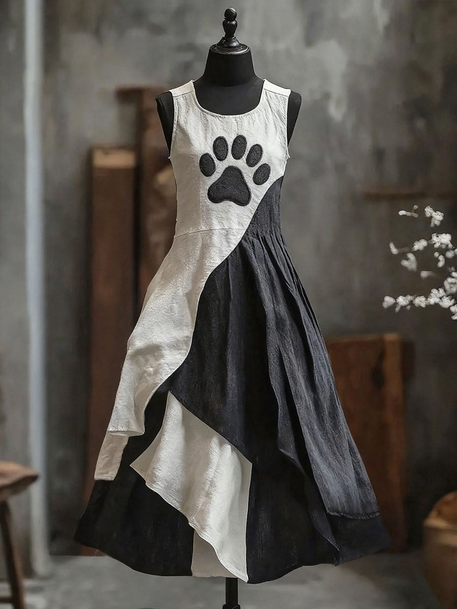 Damen Haustier Pfoten druck Farb block Kleid