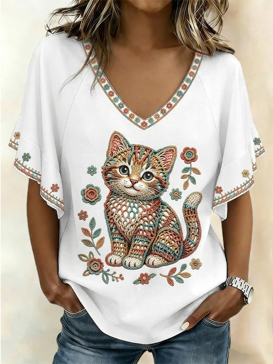Katzen kunst für Frauen kurze Ärmel T-Shirt
