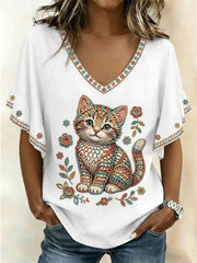 Katzen kunst für Frauen kurze Ärmel T-Shirt