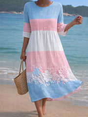 Damenkleid in Pink und Blau mit floralem Print, lässig