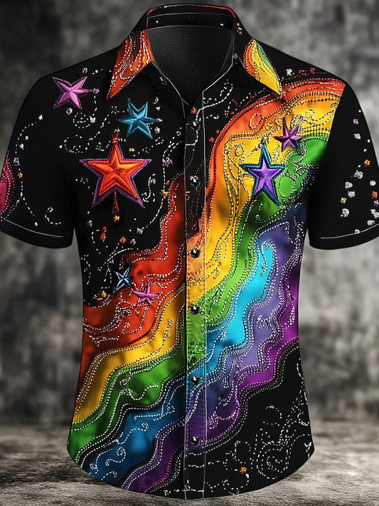 Herren Regenbogen-Steigung Barock-Kunstdruck-Freizeit hemd