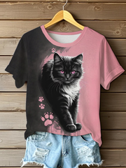 Frauen lustige Katze Print lässig T-Shirt