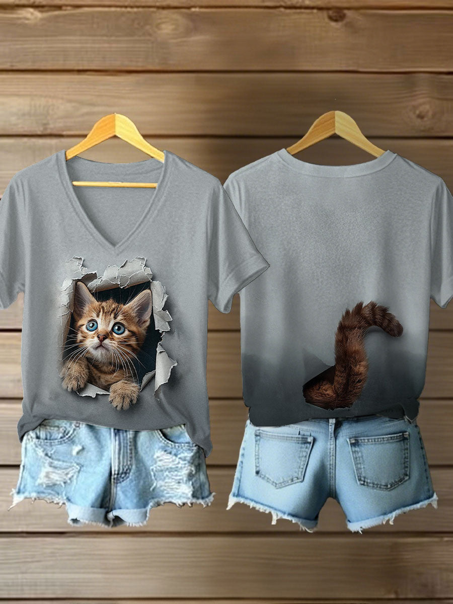 Frauen lustige Katze Print Casual T-Shirt