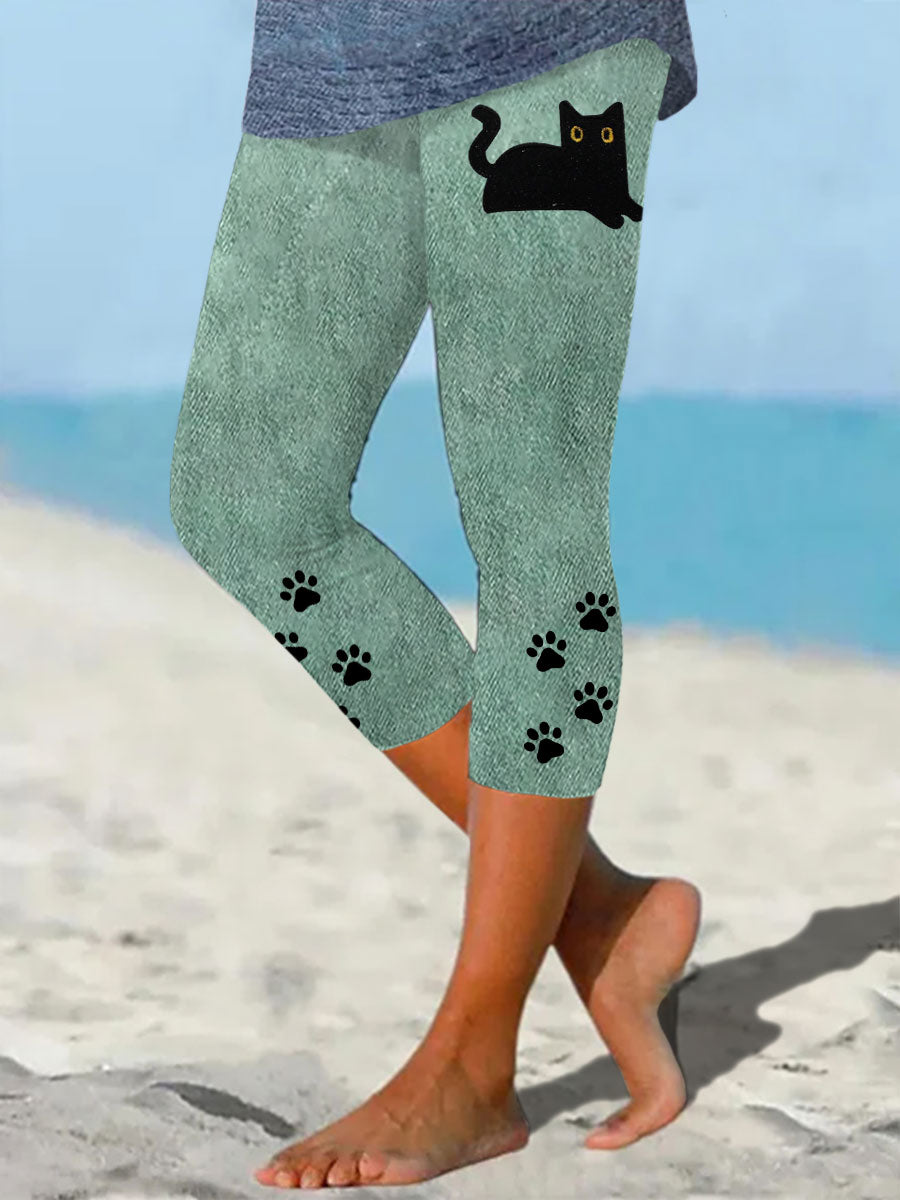 Damen Leggings mit schwarzem Katzen druck