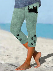 Damen Leggings mit schwarzem Katzen druck