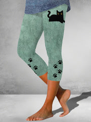 Damen Leggings mit schwarzem Katzen druck