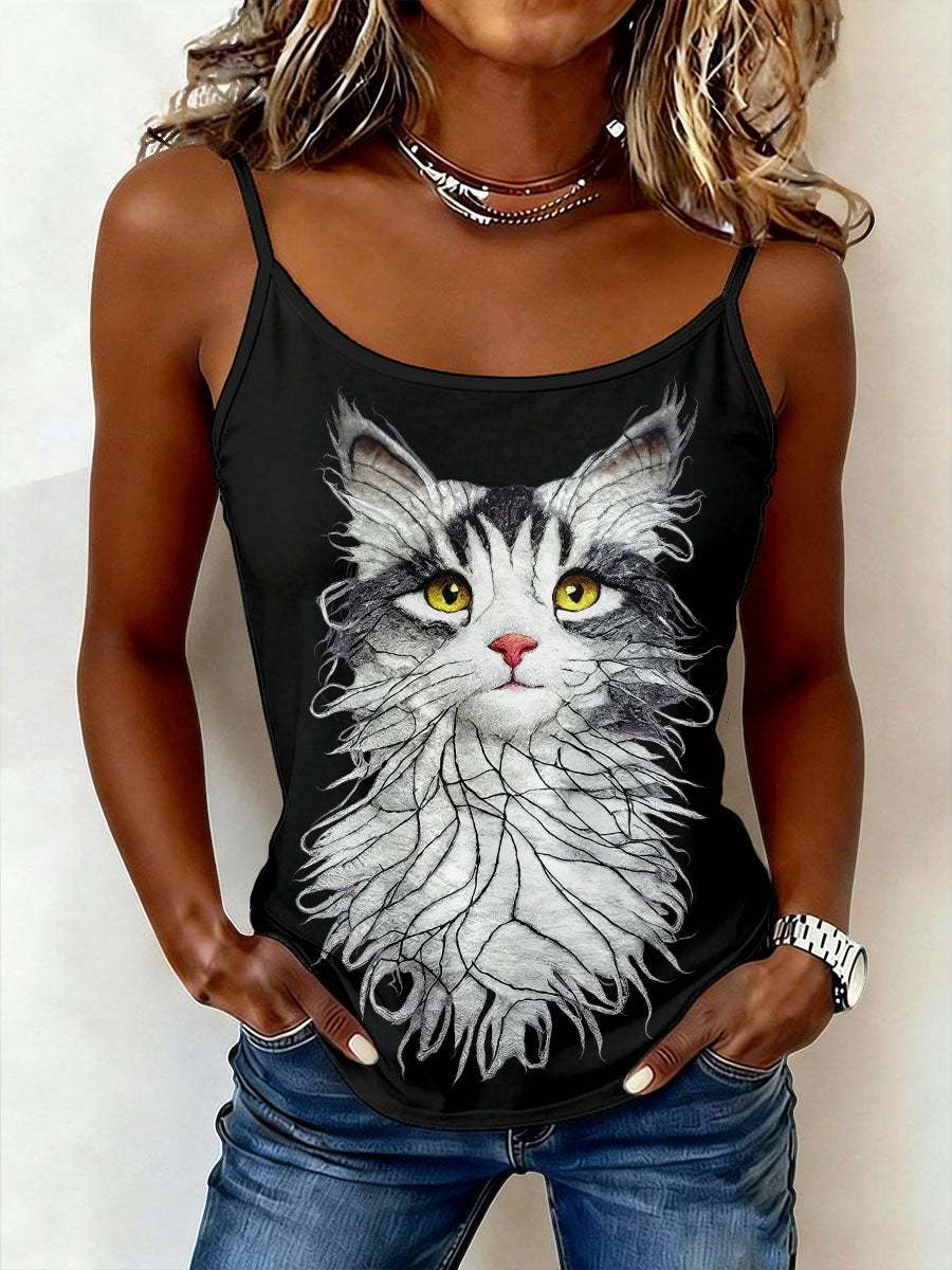 Damen-Katzenkunst-Camisole-Oberteile