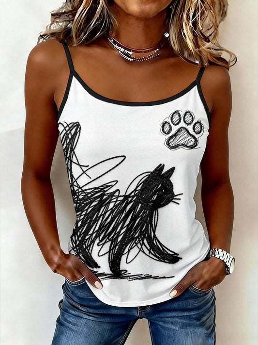 Damen-Katzenkunst-Camisole-Oberteile