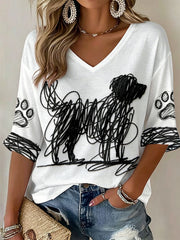 Damen-Hunde-Kunstdruck V-Ausschnitt T-Shirts
