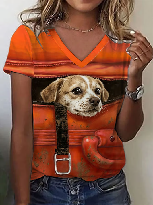 Kurzärmliges T-Shirt mit Hunde kunst druck für Frauen