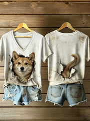 Kurzarm-T-Shirt mit Hunde kunst bedruckt