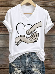 Frauen Liebe Hund Print Eisen auf Kurzarm T-Shirt