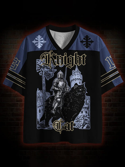Herren-T-Shirt mit V-Ausschnitt und Druck „Knight Cat“
