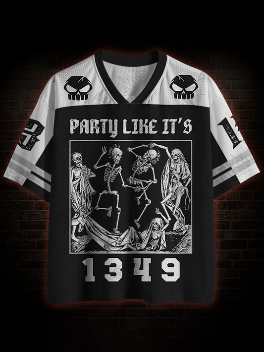 Herren-T-Shirt mit Totentanz-Print und V-Ausschnitt