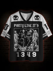 Herren-T-Shirt mit Totentanz-Print und V-Ausschnitt
