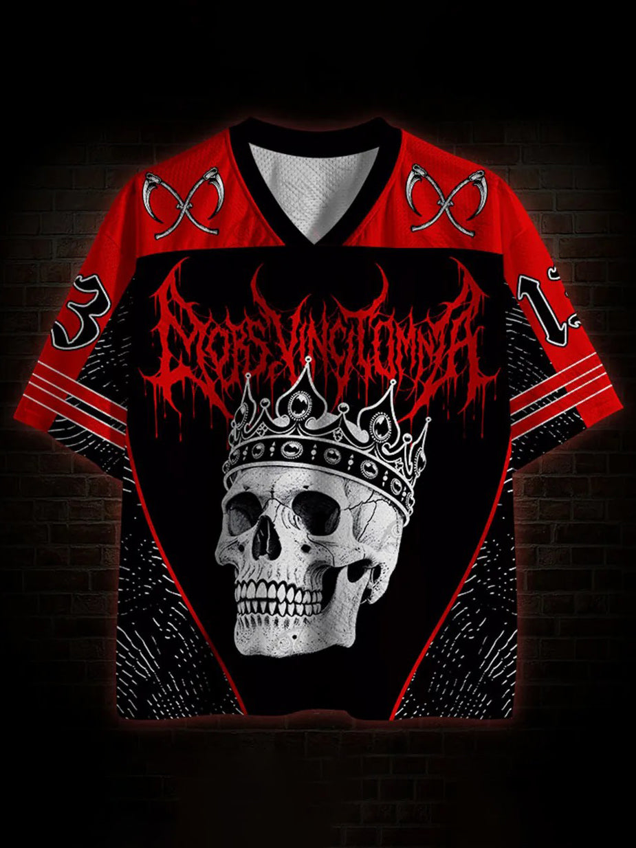 Herren-Memento-Mori-13-Print-T-Shirt mit V-Ausschnitt