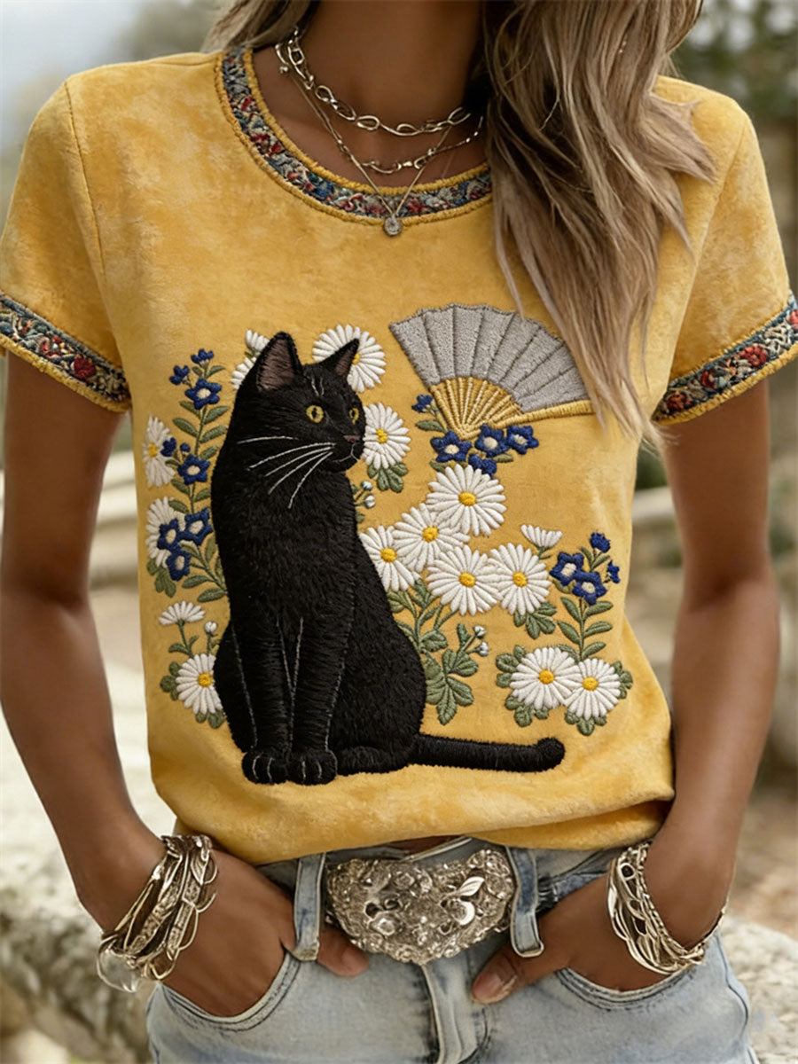 Damen Katze Lässige Kurzarm-T-Shirts
