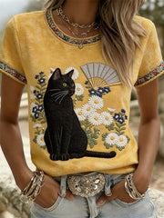 Damen Katze Lässige Kurzarm-T-Shirts